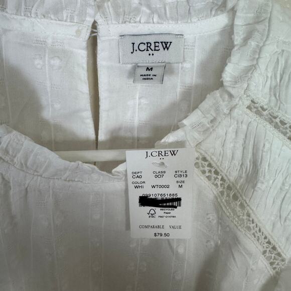J.Crew Flutter Sleeve Cotton Clip-Dot Top WMNS M White Ruffled Semi-Sheer Blouse - Picture 5 of 8